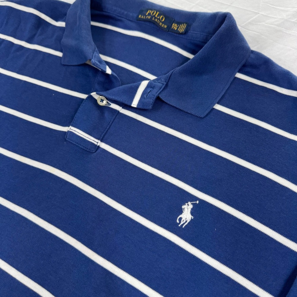 Polo Ralph Lauren Polo Shirt XXL Striped Cotton Classic Fit Blue White Mens